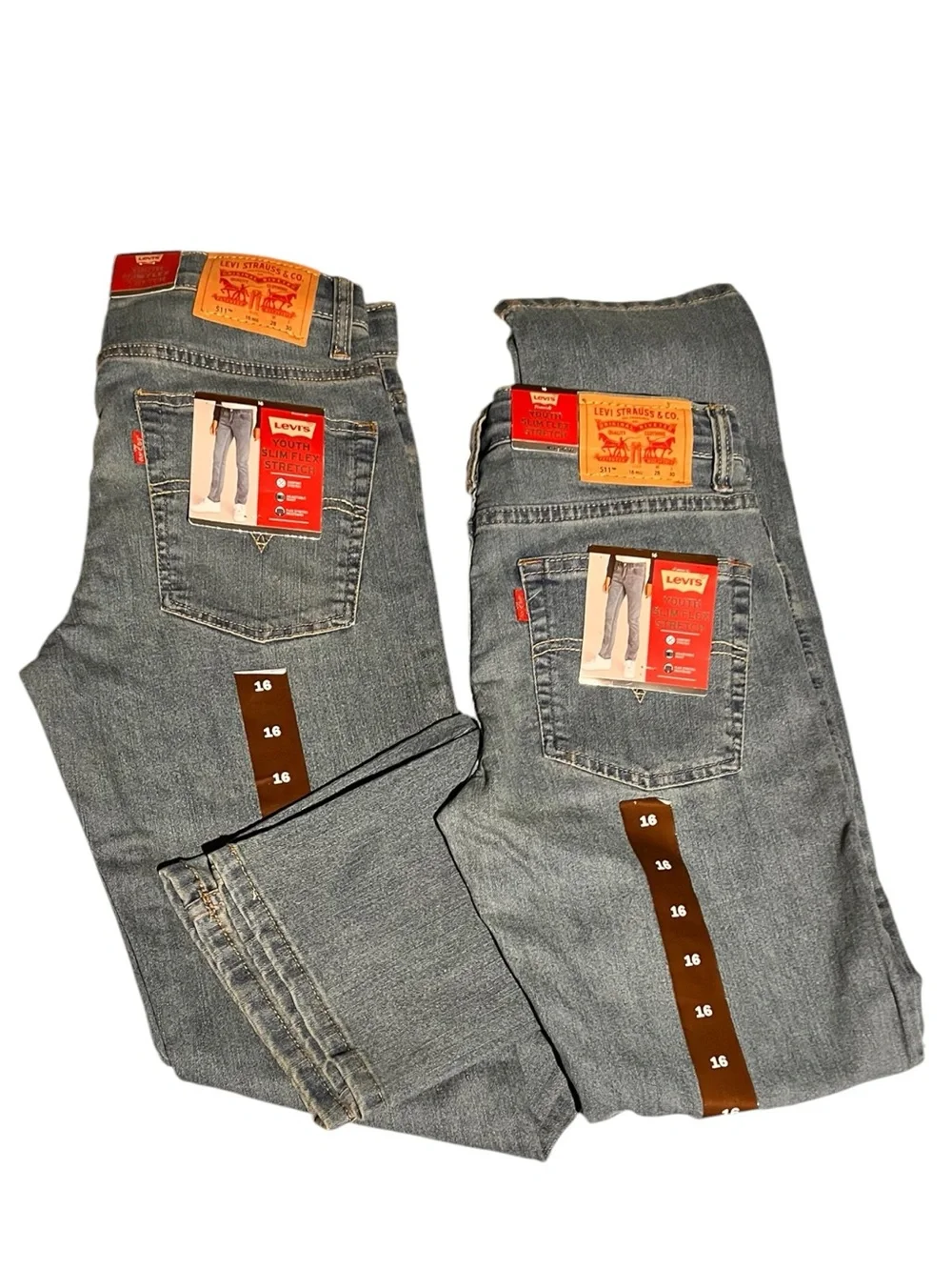2 Pair Levis Boys Youth Jeans 511 Slim Flex Stretch Denim Blue Jeans 16 -28 x 30